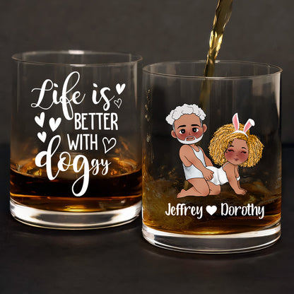 Life Is Better With Doggy - Personalized Round Whiskey Glass