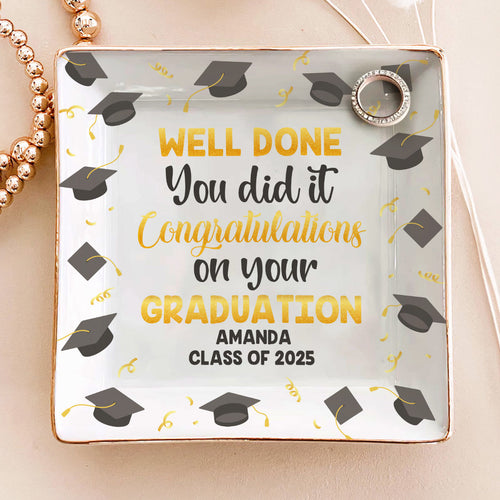 Well Done You Did It - Personalized Ceramic Ring Dish Square