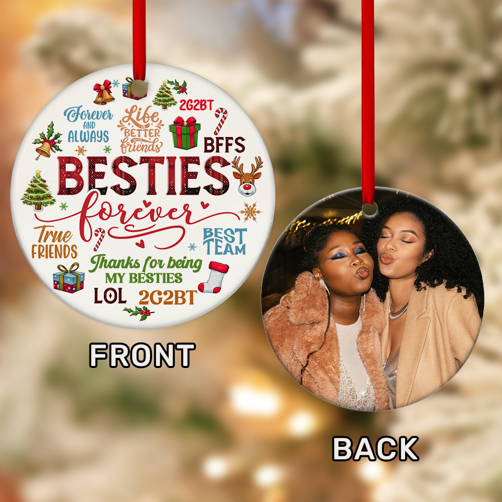 Besties Forever - Personalized Round Shaped Ceramic Ornament