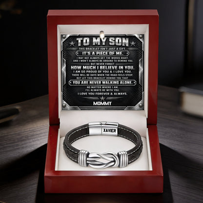You Are Never Walking Alone Gift For Son Grandson - Personalized Braided Leather Infinity Bracelet