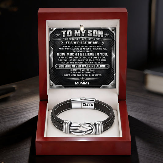 You Are Never Walking Alone Gift For Son Grandson - Personalized Braided Leather Infinity Bracelet