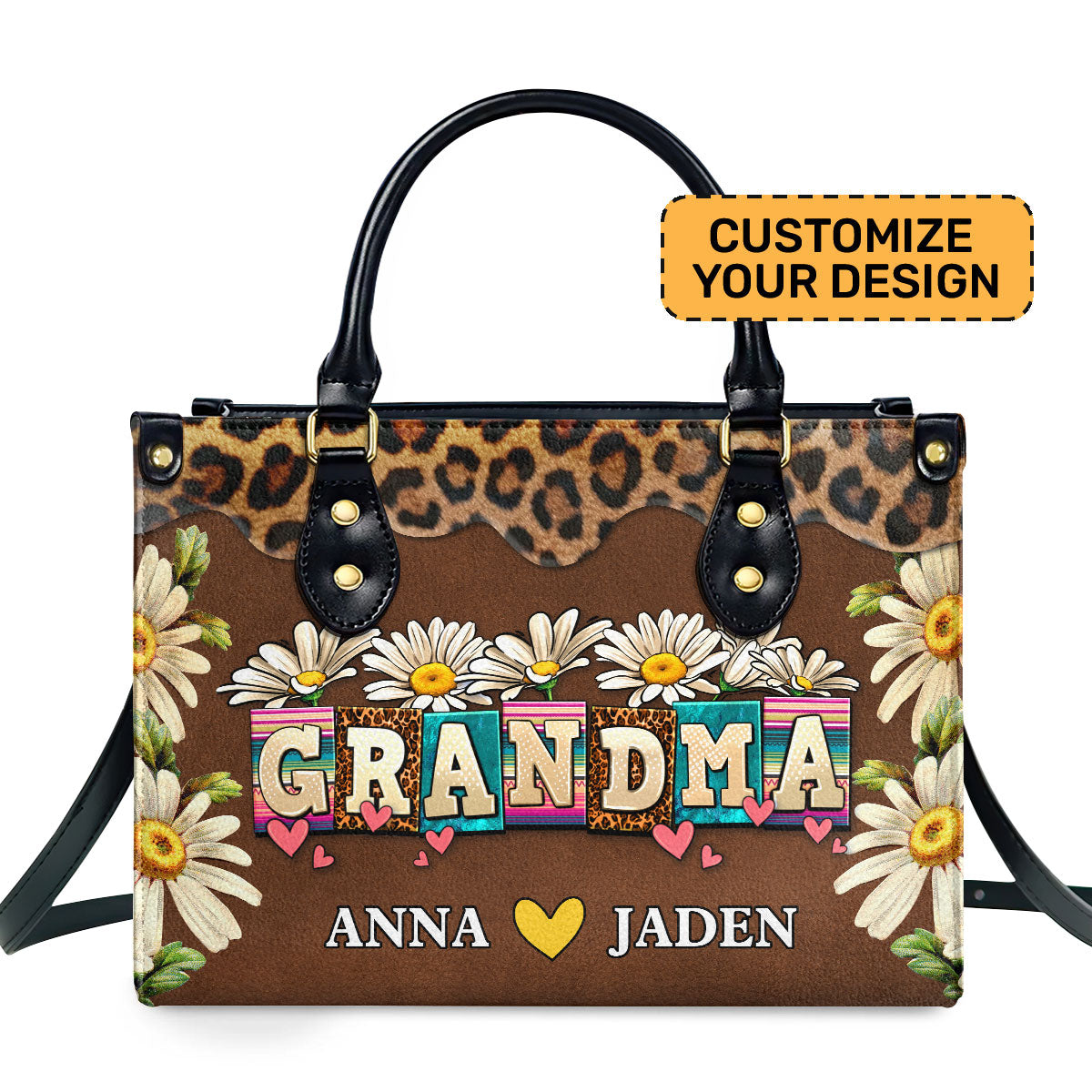 Grandma Daisy - Personalized Leather Handbag SBLHBLHA1486L