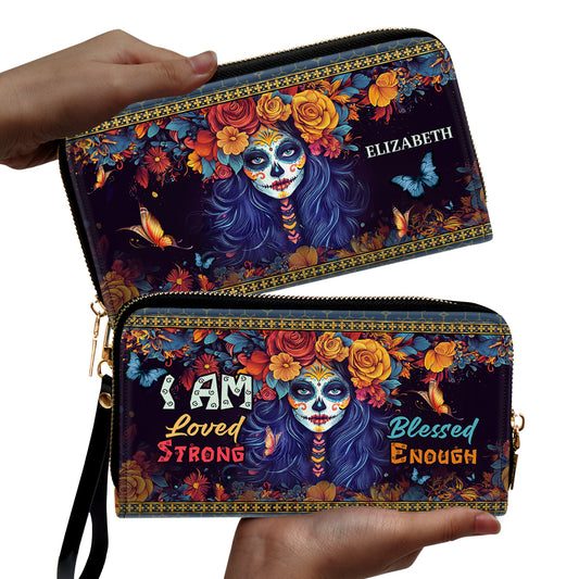 I Am Day Of The Dead Queen - Personalized Leather Clutch Purse SBCPLTU2627M