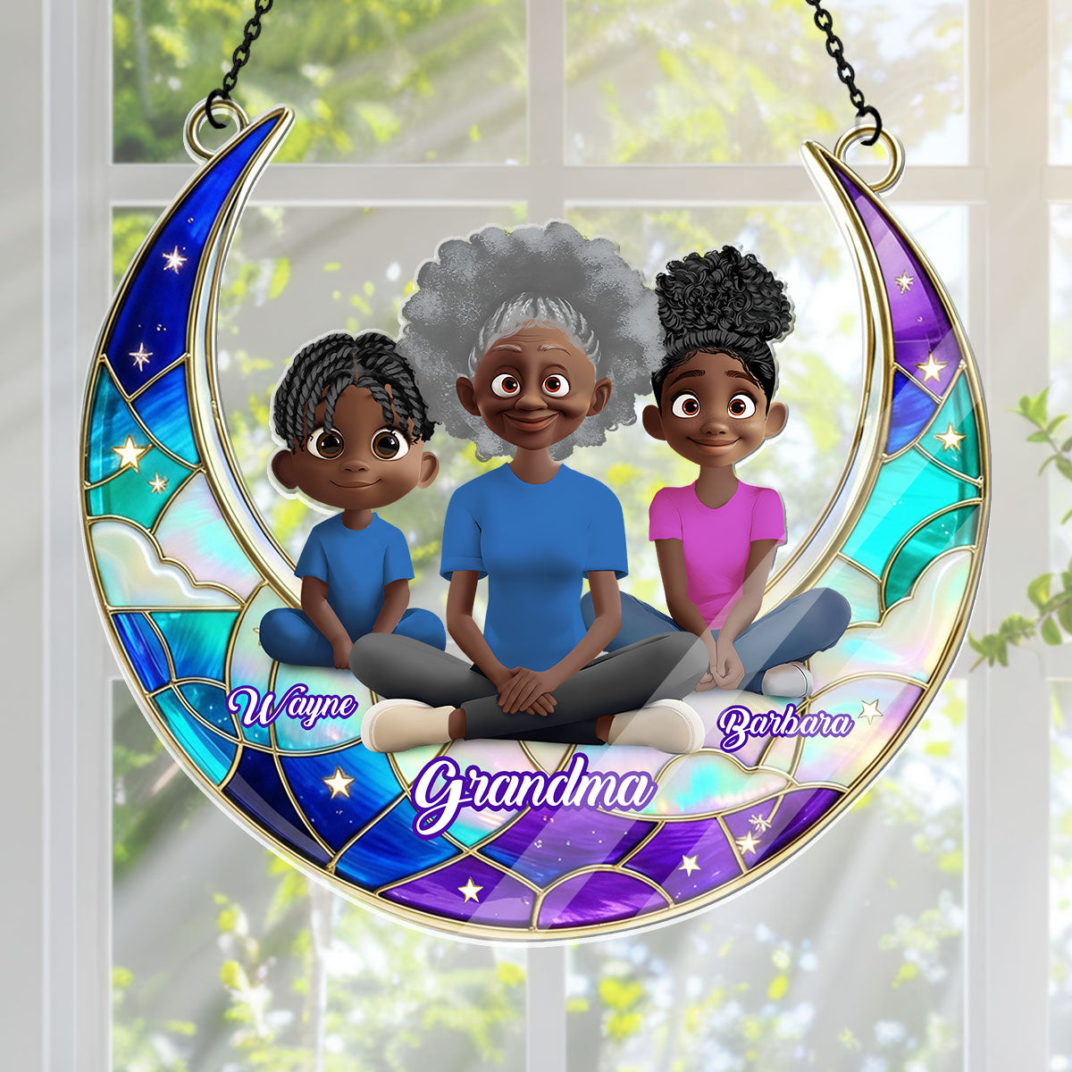 Grandma Mom Moon Love - Personalized Acrylic Suncatcher
