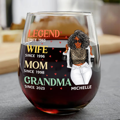 Legend Wife Mom Grandma - Personalized Stemless Wine Glass