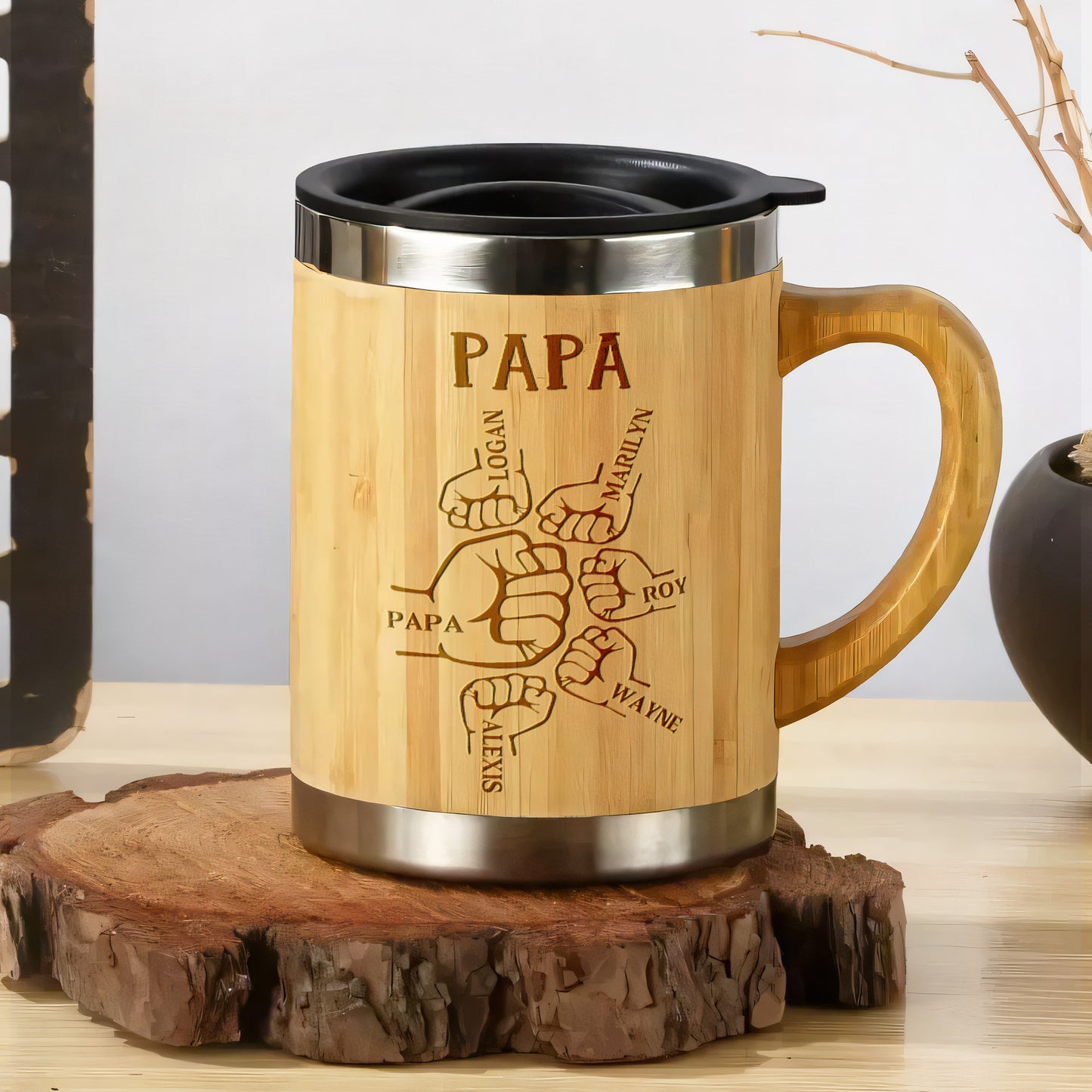 Mommy Daddy Fist Bump - Personalized Stainless Bamboo Mug