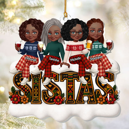 Custom Tribal Patterned Tribal Patterned Besties Sisters Sistas Forever - Personalized 1-Layer Acrylic Ornament