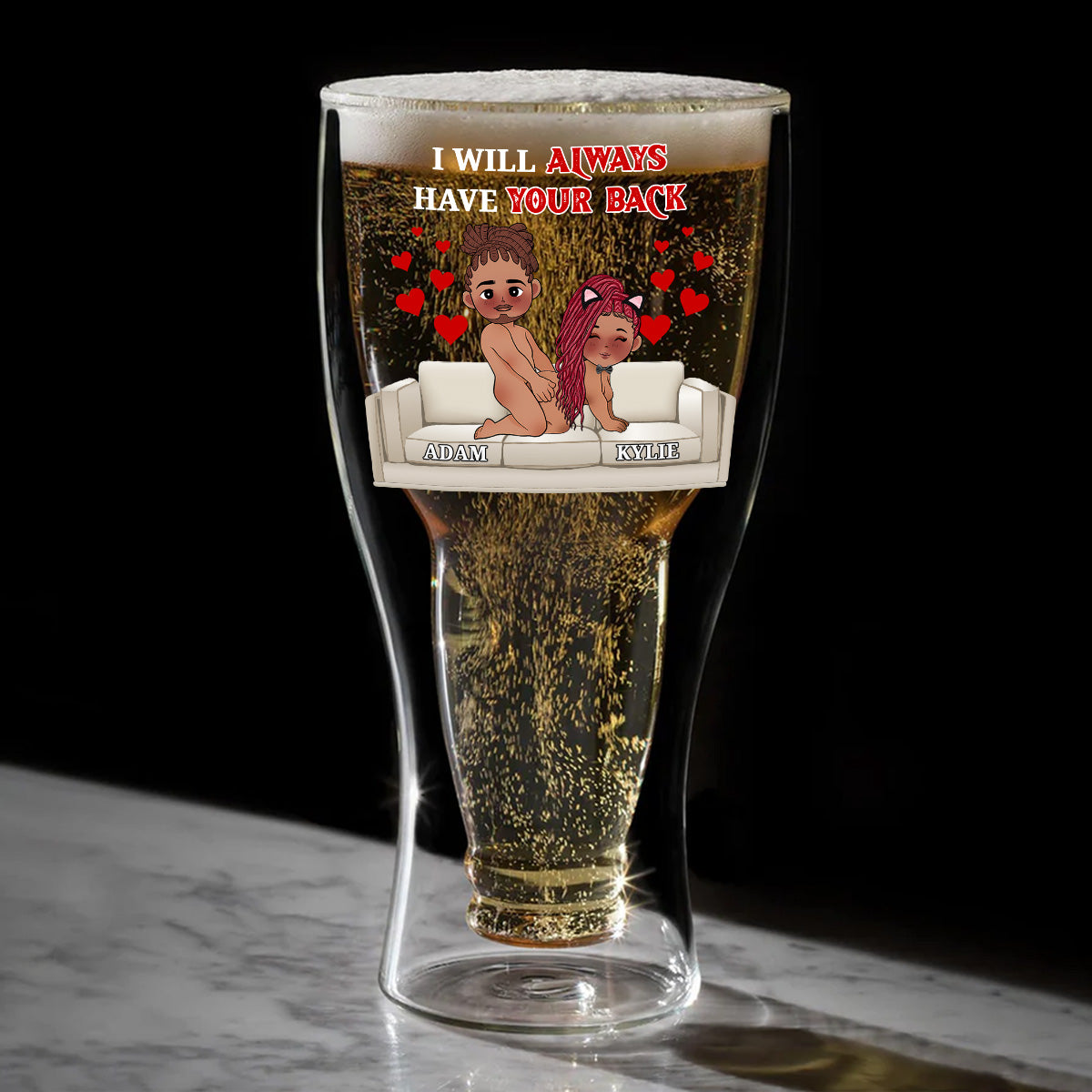 I Promise To Always Be By Your Side - Personalized Inverted Beer Glass