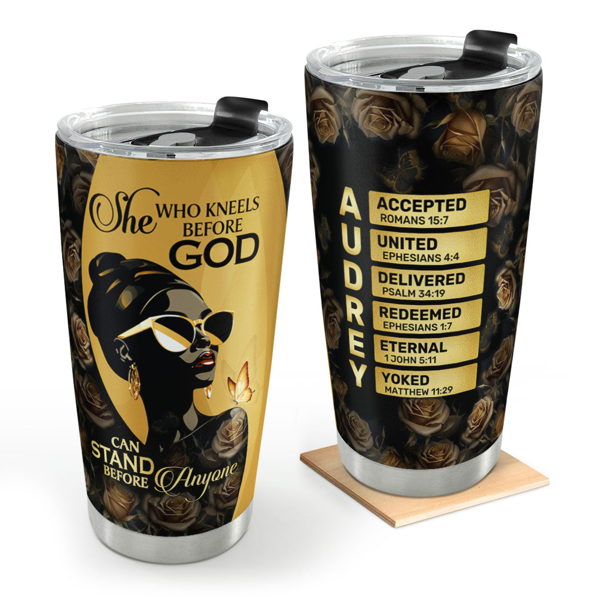 She Who Kneels Before God Can Stand Before Anyone - Personalized Stainless Steel Tumbler