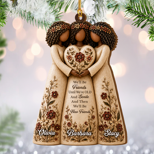 Always Connected By Heart Gift For Besties Sisters - Personalized Wood Ornament Cutout & Print 1 Side