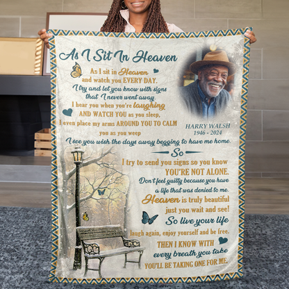 As I Sit In Heaven - Personalized Fleece Blanket