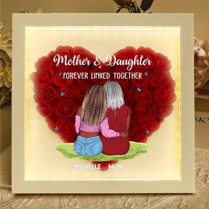 Mother And Daughter Forever Linked Together - Personalized Heart Flower Shadow Box