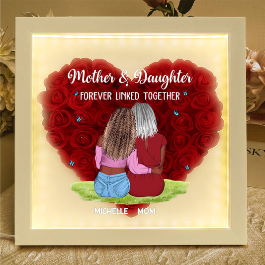 Mother And Daughter Forever Linked Together - Personalized Heart Flower Shadow Box