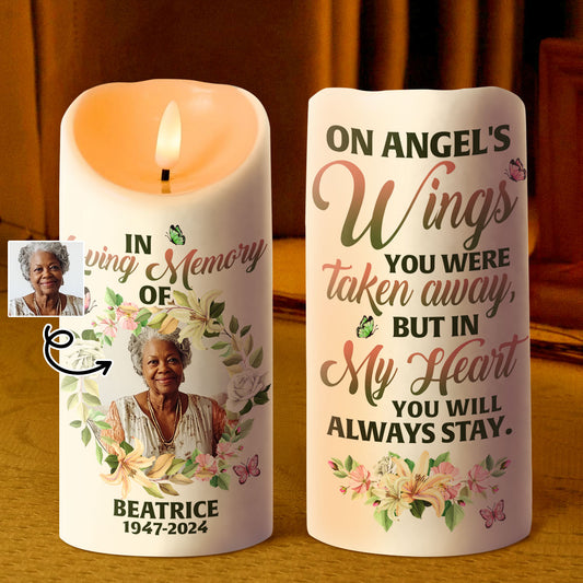 On Angel's Wings You Were Taken Away - Personalized Flameless LED Candle