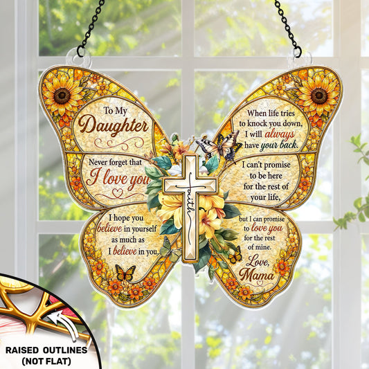 Never Forget That I Love You - Personalized 3D Custom Shape Stained Glass Suncatcher
