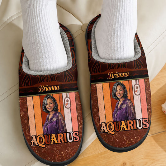 Custom Photo Horoscope - Personalized Flat Warm Slippers
