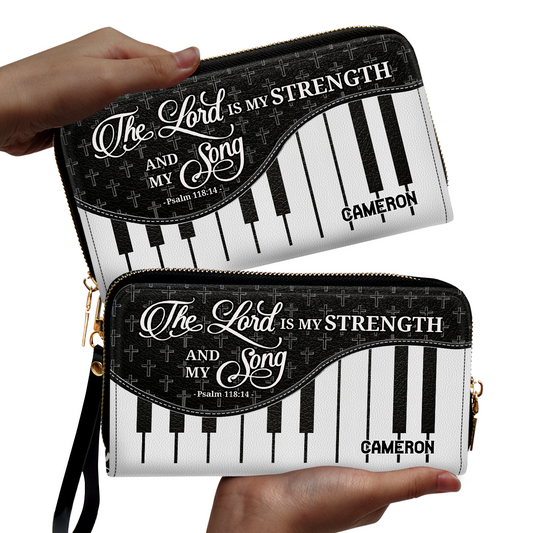 The Lord Is My Strength And My Song - Personalized Leather Clutch Purse