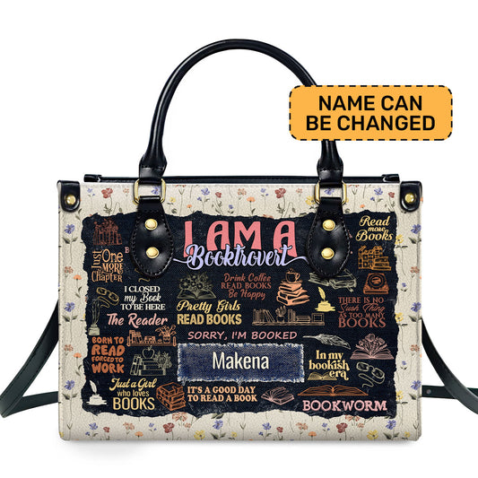 I Am A Booktrovert - Personalized Leather Handbag SBLHBLM965T