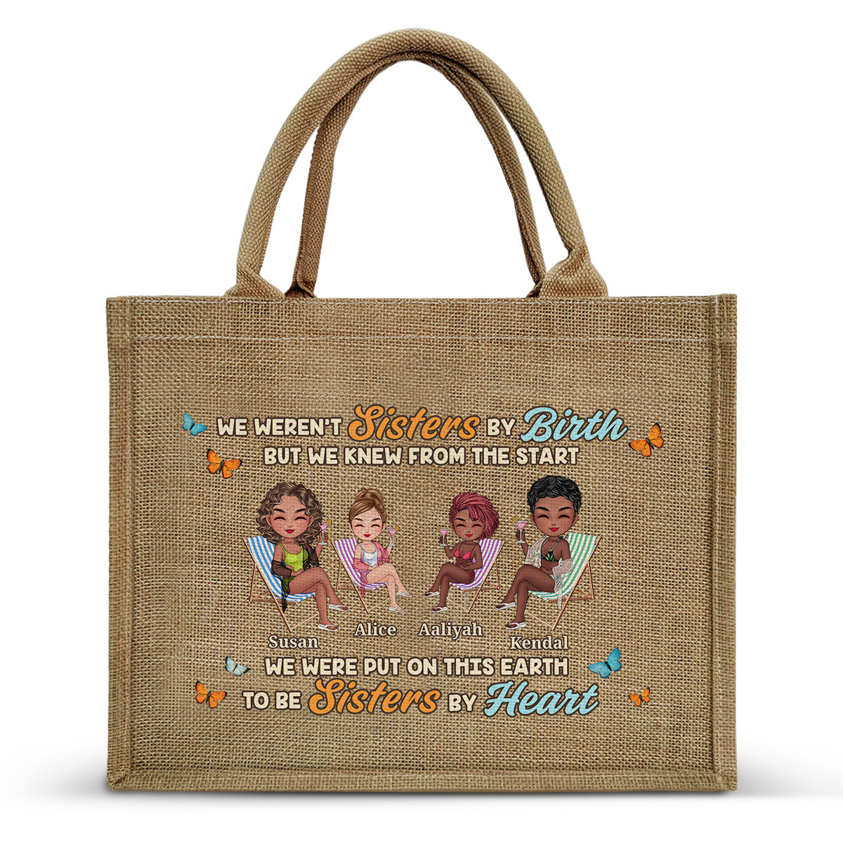 Sisters By Heart - Personalized Jute Tote Bag