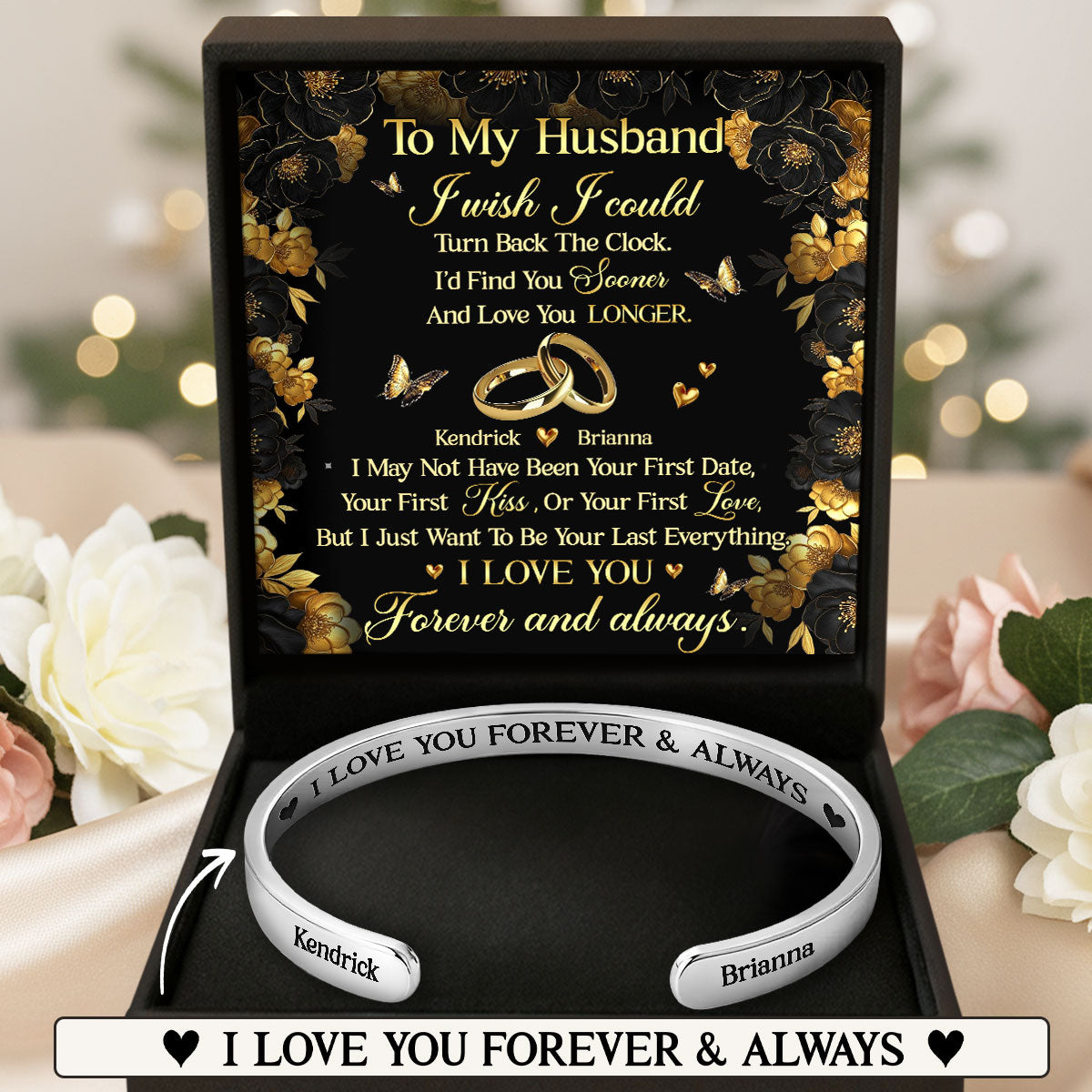 I Wish I Could Turn Back The Clock - Personalized Cuff Bangle Bracelet With Box