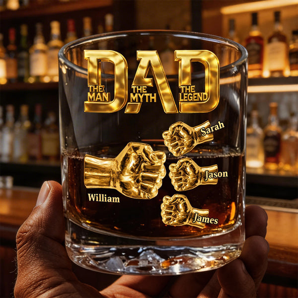Dad The Man The Myth The Legend - Personalized Round Whiskey Glass