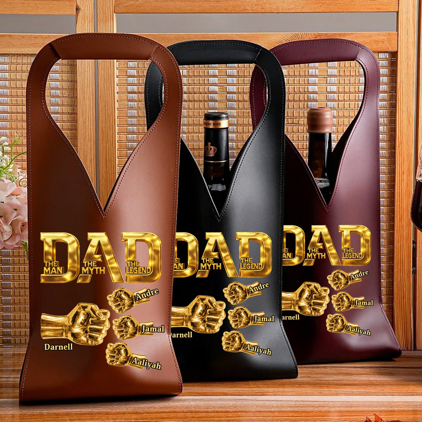 Dad The Man The Myth The Legend - Personalized Leather Wine Bag