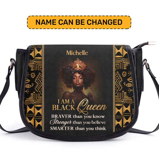 I Am A Black Queen- Personalized Leather Saddle Cross Body Bag MB30