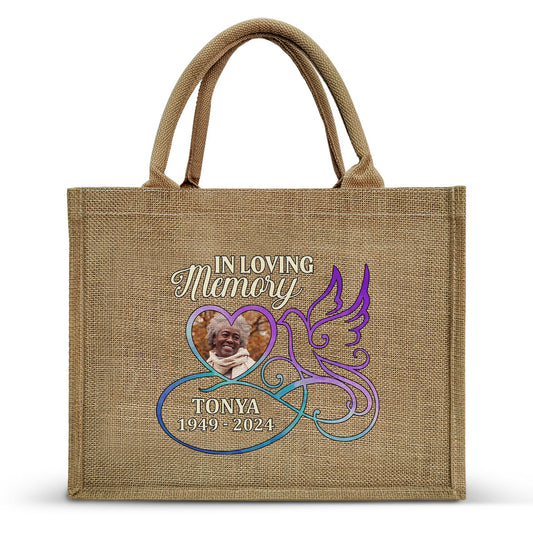 In Loving Memory Dove - Personalized Jute Tote Bag