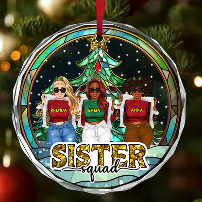 Sister Squad - Personalized Round Glass Ornament