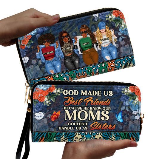 God Made Us Best Friends - Personalized Leather Clutch Purse