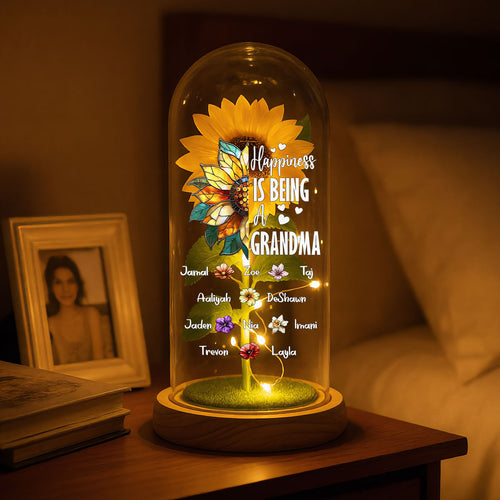 Happiness Is Being A Grandma - Personalized Sunflower Dome Lamp