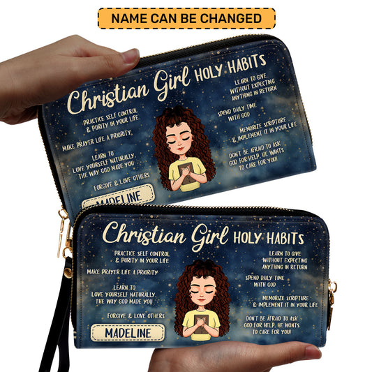 Christian Girl Holy Habits - Personalized Leather Clutch Purse SBCPMN1834L