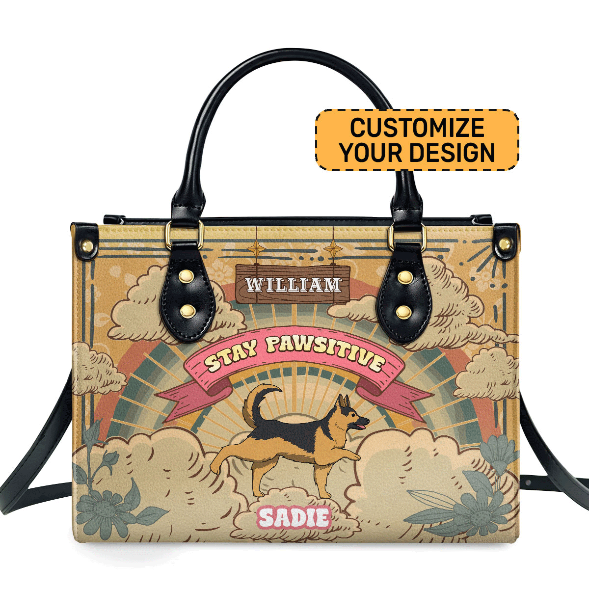 Stay Pawsitive - Personalized Leather Hand Bag SBLHBHA29