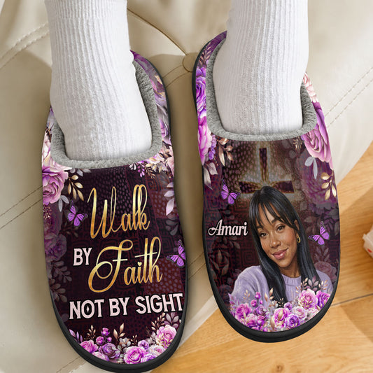 Walk By Faith Not By Sight - Personalized Flat Warm Slippers