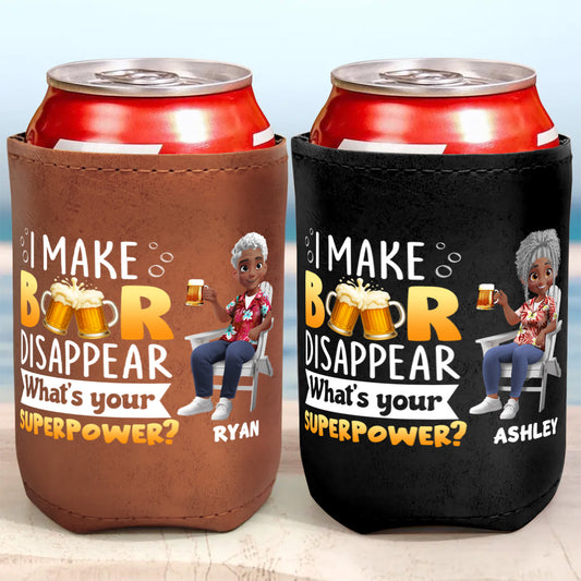 What Is Your Superpower - Personalized Leather Can Cooler