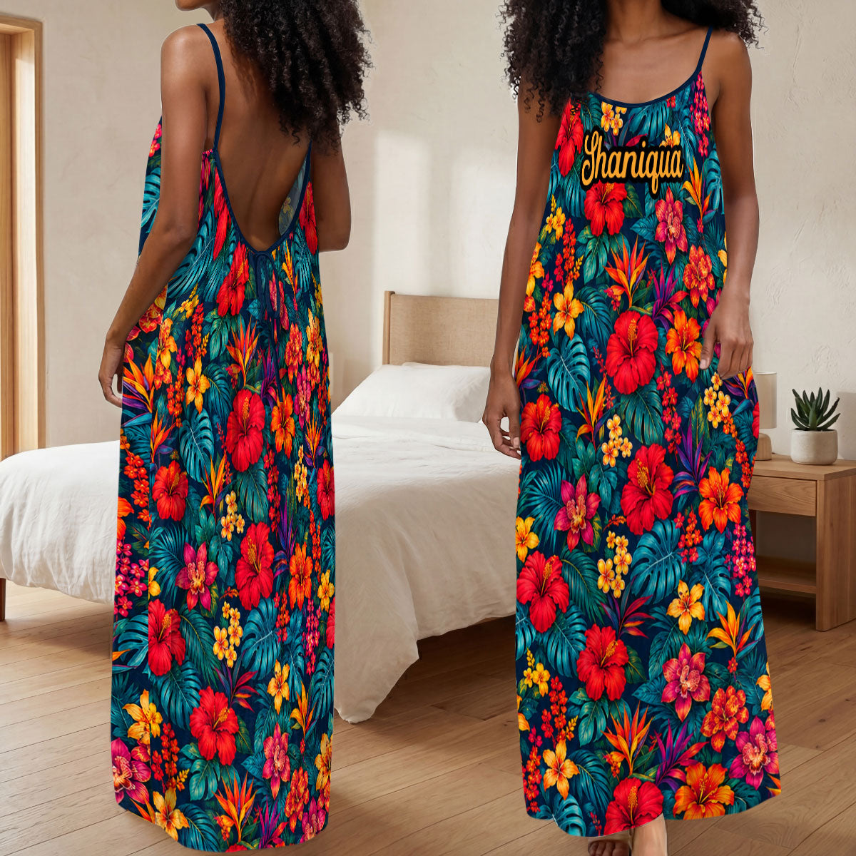 Tropical Floral - Personalized Backless Cami Maxi Dress