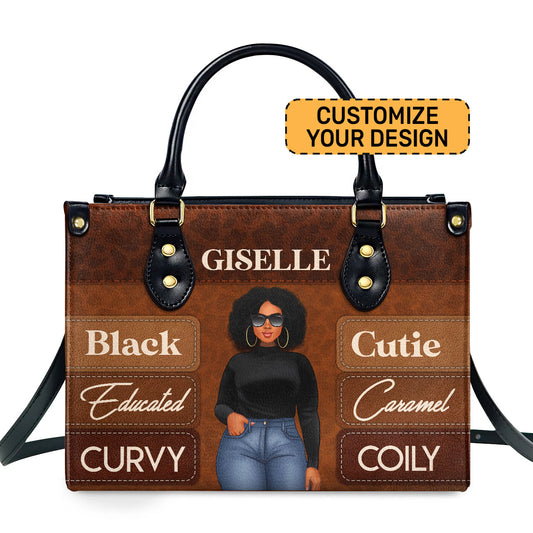 Black Educated Curvy Caramel Cutie Girl - Personalized Leather Handbag SBLHBLN948D