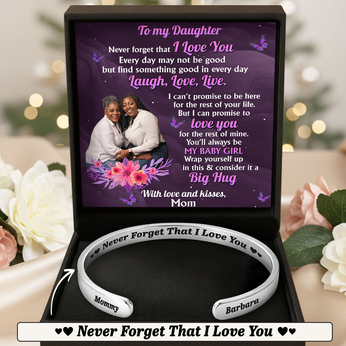Never Forget That I Love You - Personalized Cuff Bangle Bracelet With Box