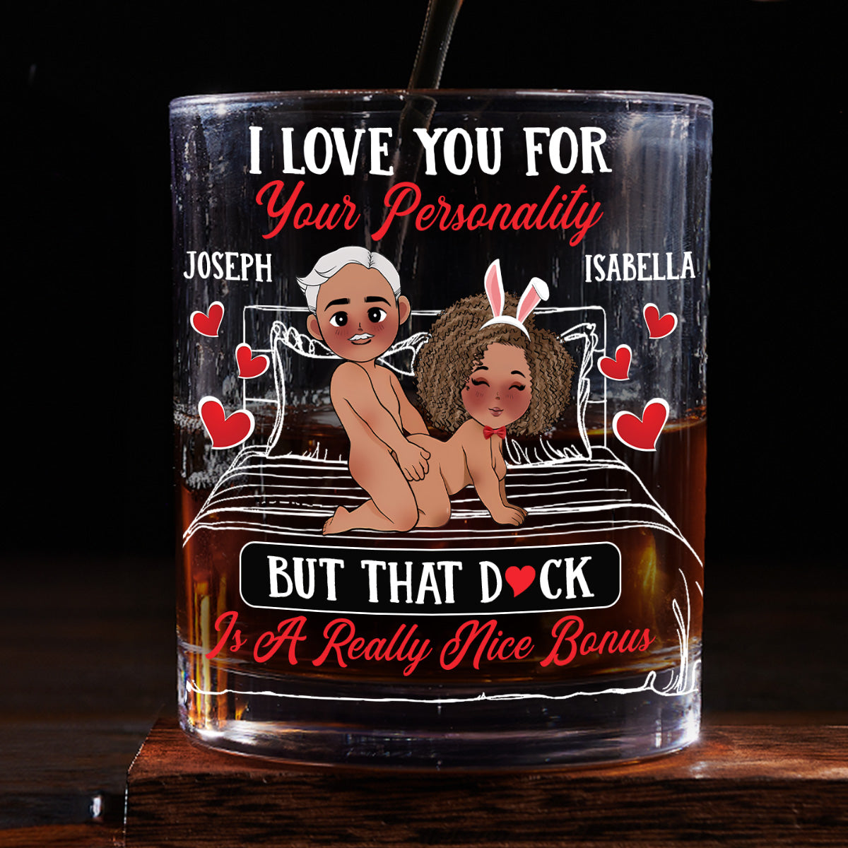 I Love You For Your Personality - Personalized Round Whiskey Glass