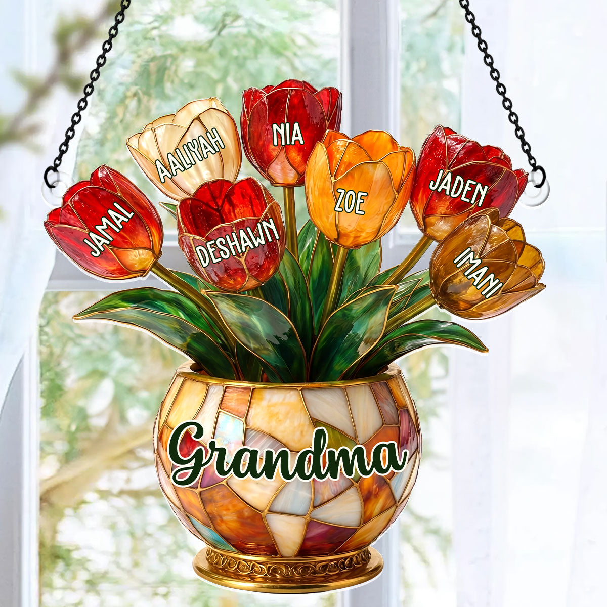 Grandma’s Blooming Love - Personalized Acrylic Suncatcher