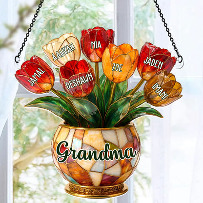 Grandma’s Blooming Love - Personalized Acrylic Suncatcher