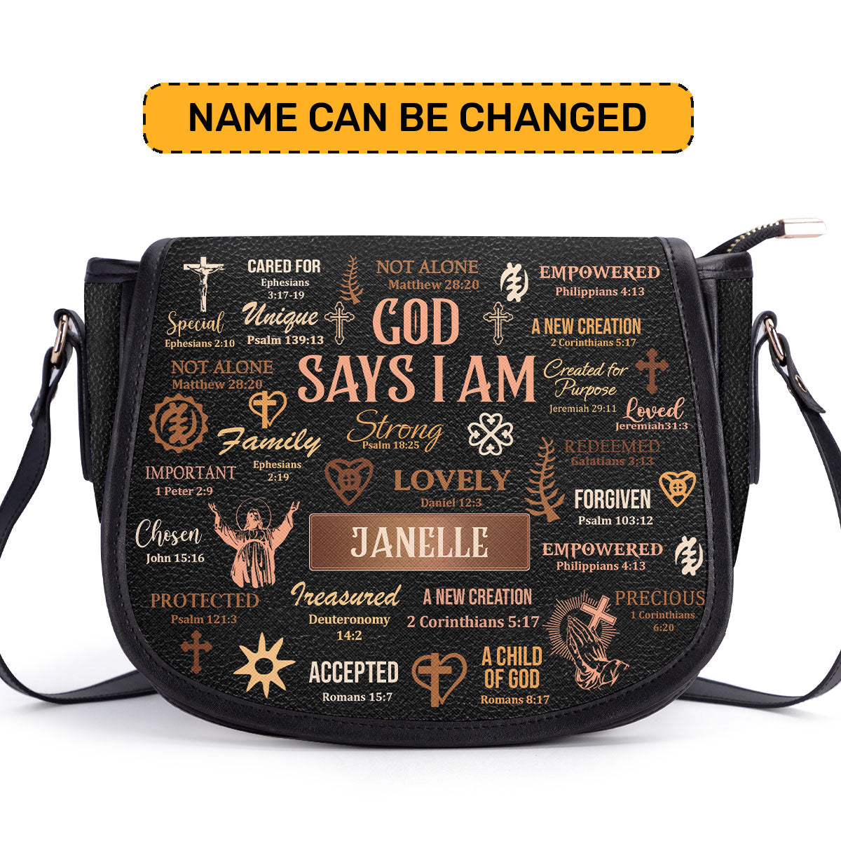 God Says I Am- Personalized Leather Saddle Cross Body Bag MB21 – Sistabag