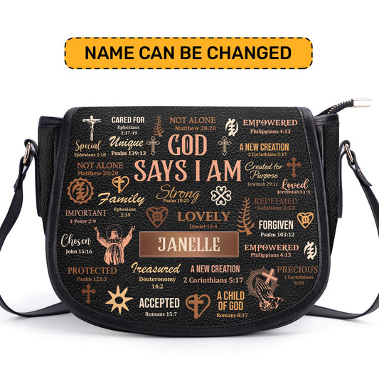 God Says I Am- Personalized Leather Saddle Cross Body Bag MB21