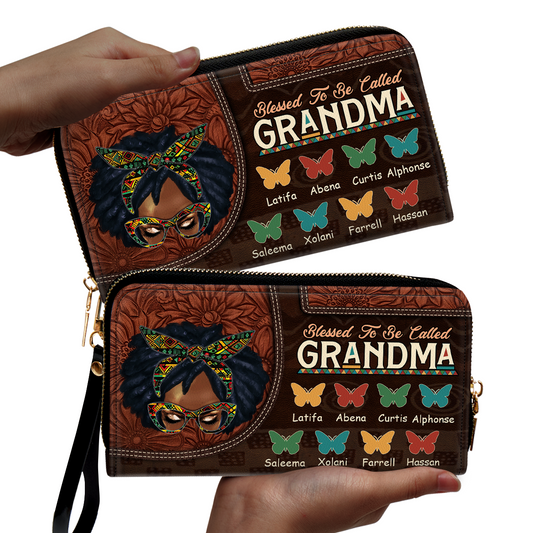 Blessed To Be Called Grandma - Personalized Leather Clutch Purse SBCPLM2593M