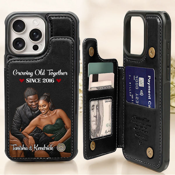 Custom Photo Growing Old Together Forever Anniversary Gift - Personalized Leather Flip Wallet Phone Case