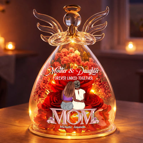 Mother And Daughter Forever Linked Together - Personalized Angel Dome With Preserved Flowers