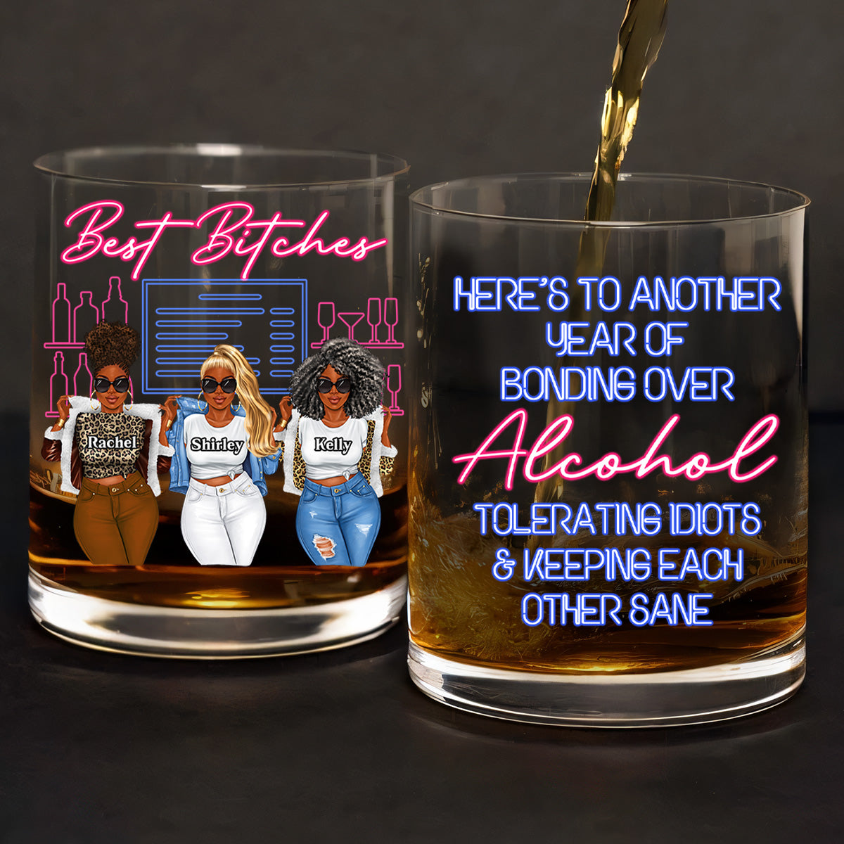 Here's To Another Year Of Bonding Over - Personalized Round Whiskey Glass