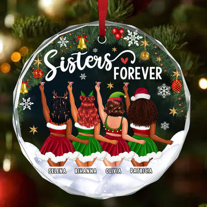 Sisters Forever - Personalized Round Glass Ornament