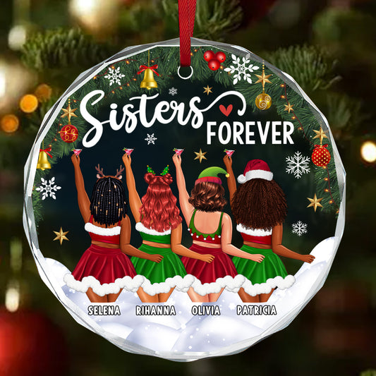 Sisters Forever - Personalized Round Glass Ornament