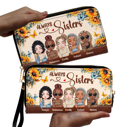 Sisters Forever - Personalized Leather Clutch Purse SBCPLM2207L